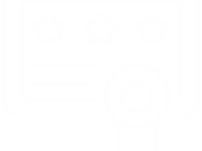 Certificate with stars and ribbon icon.