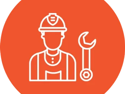 Worker icon with wrench on orange background.