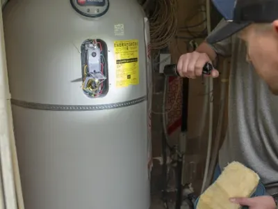 Petersen Plumbing checks a water heater.