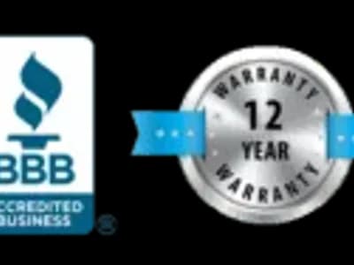 Energy efficiency and warranty trust seals for Nespolo Mechanical HVAC services, including PNM Authorized Contractor, BBB Accredited Business, 12-Year Warranty, and 100% Satisfaction Guaranteed.